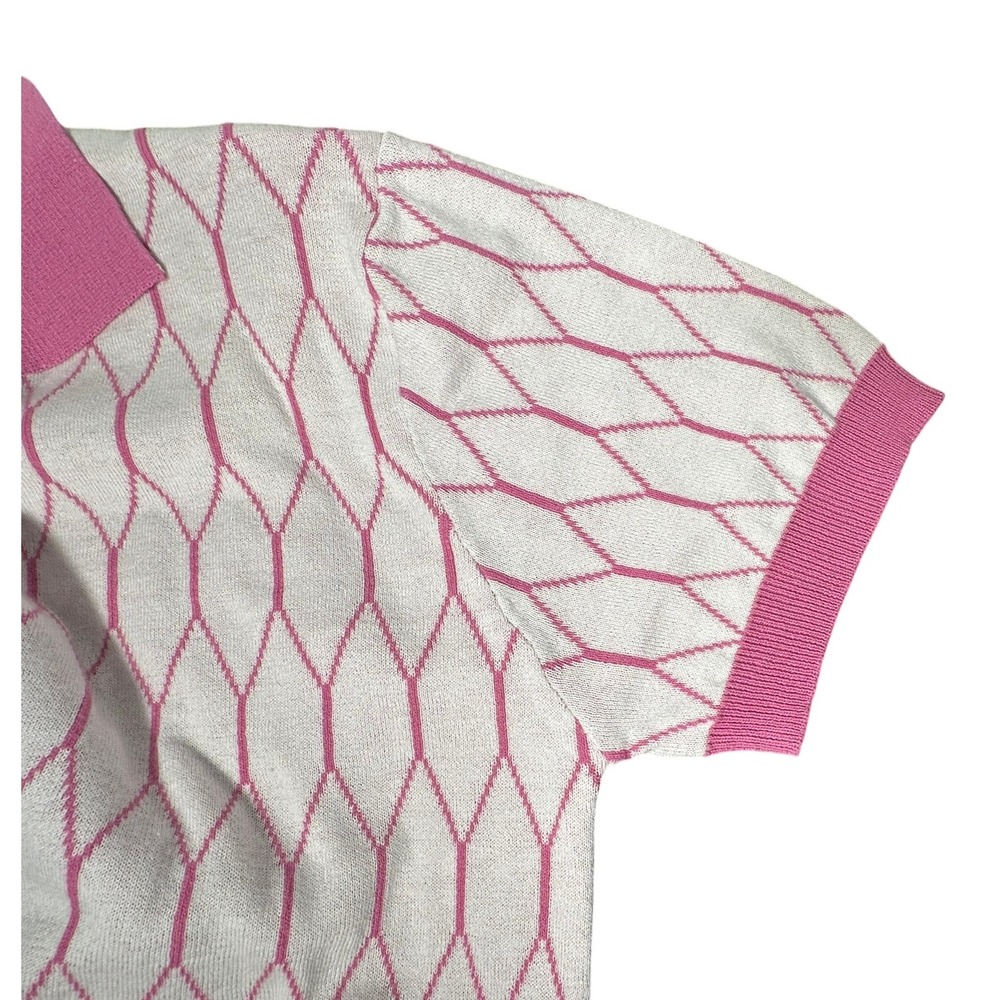 OXKNITSTORE Polo Short Sleeve Mens Knit Top Pink White, Size XL Golf Preppy - Picture 7 of 14